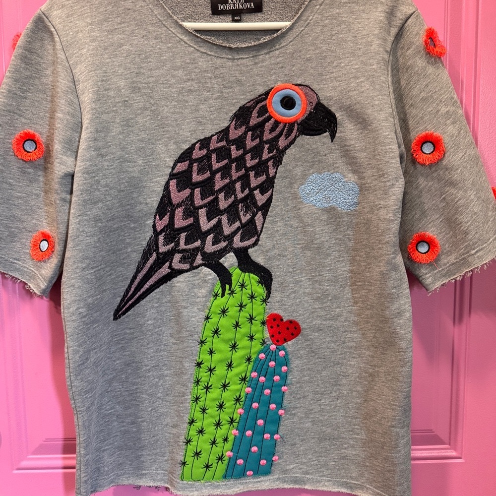 RARE‎ Katya Dobryakova Embroidered Bird Cactus Sweatshirt XS